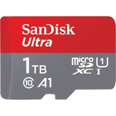 SanDisk Ultra Android microSDXC UHS-I atmiņas karte 1TB + adapteris (viedtālruņiem un planšetdatoriem, A1, 10. klase, U1, Full HD video, līdz 150 MB/s lasīšanas ātrums)