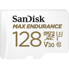 SanDisk Max Endurance microSD karte 128 GB (ilgs kalpošanas laiks, līdz 60 000 stundām, 4K, Full HD, temperatūras un triecienizturīga, ūdensizturīga)