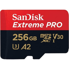 SanDisk 256GB Extreme PRO microSDXC karte + SD adapteris + RescuePRO Deluxe, līdz 200 MB/s, ar A2 App Performance, UHS-I, Class 10, U3, V30