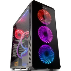 NOX HUMMER TGX RGB Box NXHUMMERTGX RGB varavīksnes ATX-Micro ATX-ITX kaste, 4 140 mm RGB LED ventilatori iekļauti, rūdīta stikla priekšpuse, vieta līdz 9 ventilatoriem, USB 3.0, melns