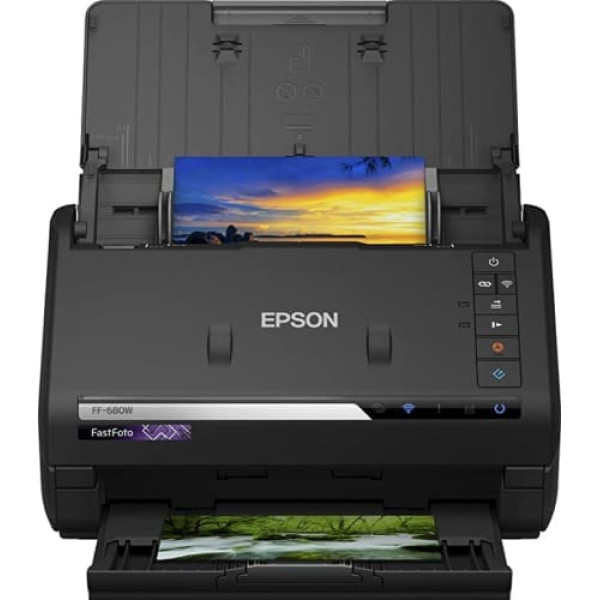 Epson FastFoto FF-680W skeneris (skenē 10 x 15 fotoattēlus vienā sekundē, līdz pat DIN A4, abpusēja skenēšana, automātiska izlīdzināšana, griešana un optimizācija, attēlu saglabāšana)