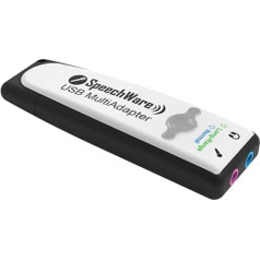 SpeechWare USB multiadapteris | Profesionāla ārējā USB skaņas karte | 3,5 mm austiņas un mikrofons | Straumēšana, Podcast apraide, videokonferences, balss atpazīšana, spēles, darbs ar telefoto | Melns balts