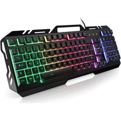 Spēļu tastatūra Vadu Rainbow LED apgaismota tastatūra ar mobilā tālruņa turētāju, kluss taustiņstūris, 19 taustiņu pretspoguļošana, izturīgs metāla rāmis, vācu izkārtojuma kompakta tastatūra datoru spēlētājiem