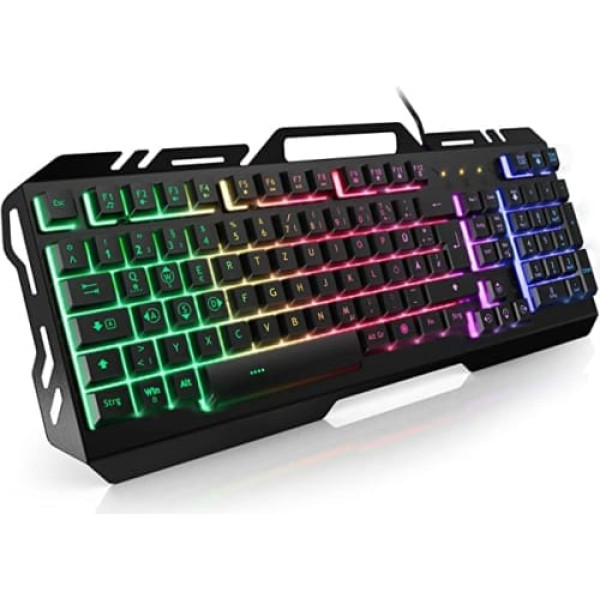 Spēļu tastatūra Vadu Rainbow LED apgaismota tastatūra ar mobilā tālruņa turētāju, kluss taustiņstūris, 19 taustiņu pretspoguļošana, izturīgs metāla rāmis, vācu izkārtojuma kompakta tastatūra datoru spēlētājiem