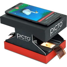 PictoScanner Scan and save your 24 x 36 mm negatives and slides with your smartphone camera. The foldable and practical scanner is made of strong cardboard and equipped with LED light.