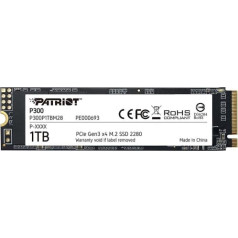 SSD|PATRIOT|P300|1TB|M.2|PCIE|NVMe|3D NAND|Write speed 1650 MBytes/sec|Read speed 2100 MBytes/sec|3.8mm|TBW 480 TB|P300P1TBM28