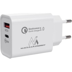 Sienas lādētājs 20W Maclean, PD, Power Delivery, Qualcomm Quick Charge, QC 3.0, 5V3A / 9V2.22A / 12V1.67A, balts, MCE485W