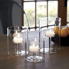 Set of 3 Cylinder Glass Decorative Hurricane Candle Holders, Transparent Votive Candle Holders, Table Decoration for Dining Room, Wedding, Parties, Home Decorations