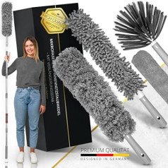 FENERO Microfibre Duster - Sturdy Duster with 2.36 m Maximum Length - Premium Dust Cleaner - Telescopic Duster with Aluminium Extension Rod - Dust Mop Includes 4 Attachments