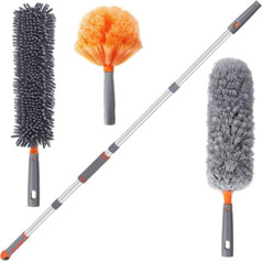 BABAN Telescopic Duster Washable Microfibre Dusting Brush with Flexible Extra Long 40-180 cm Telescopic Rod - Broom Long Extendible for Ceilings Cobwebs