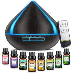 500 ml Essential Oil Diffuser with 8 Oils, Aromatherapy Diffuser with Remote Control, 4 Timers, Automatic Waterless Shut-Off for Large Space