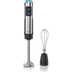 Arendo - Hand blender 1200 watt stainless steel set - includes whisk attachment - four-blade knife - purée rod - continuous speed control - turbo button - removable mixing base - GS certified