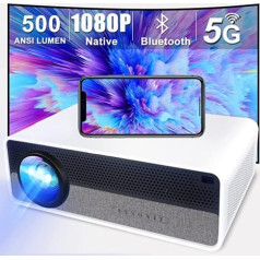 ANXONIT native 1080P projektors, 500 ANSI lūmeni, Full HD mājas projektors, 4K atbalsts, 5G WiFi ekrāna apraide, divi 8W skaļruņi ar Bluetooth, 300 collu ekrāns mājas kinozāle