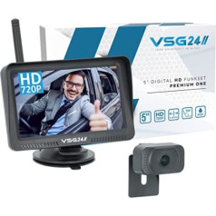 VSG Premium One 24 5 collu HD bezvadu atpakaļgaitas sistēma automašīnām, ietver atpakaļgaitas kameru un monitoru, viegli uzstādāma 12 V - 24 V, digitālā numura zīmes kamera, automašīnas aizmugures skata spoguļa parkošanās palīgierīce