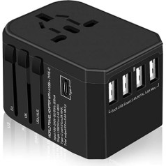 Ceļojumu adapteris Travel Plug visā pasaulē 224+ valstis Universālais ceļojumu adapteris 4 USB + C tipa + maiņstrāvas uzlāde starptautiskai lietošanai Eiropai Vācija Lielbritānija Austrālija ASV Āzija utt.