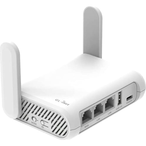 GL-SFT1200 (Opāls) drošs Wi-Fi maršrutētājs, atrodoties ceļā - AC1200 divjoslu gigabitu bezvadu interneta maršrutētājs | IPv6 | USB 2.0 | MU-MIMO | 128 MB RAM | Retranslatora tilts | Piekļuves punkta-M režīms