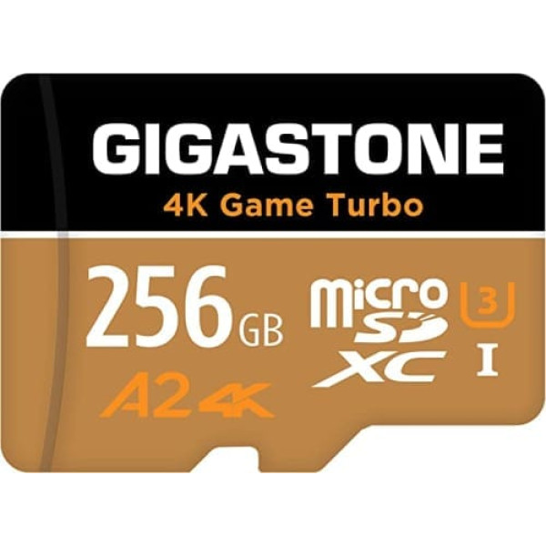 Gigastone 4K Game Turbo 256GB MicroSDXC Memory Card and SD Adapter with A2 App Performance up to 100/60MB/s, Compatible with Switch, UHS-I U3 Class 10 [5 Years Free Data Recovery]