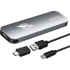 Dogfish Portable External SSD 256GB Ngff 2242/2260/2280 Grey Metal USB 3.1 Type C Ultra Light ārējais mini elpojošs SSD operētājsistēmai Mac/Windows/Android/Linux (līdz 6Gbps, ar LED)