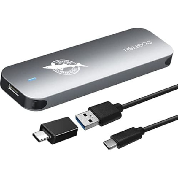 Dogfish Portable External SSD 256GB Ngff 2242/2260/2280 Grey Metal USB 3.1 Type C Ultra Light ārējais mini elpojošs SSD operētājsistēmai Mac/Windows/Android/Linux (līdz 6Gbps, ar LED)