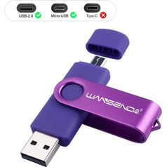 Wansenda OTG USB 2.0 zibatmiņas disks 16 GB 32 GB 64 GB 128 GB USB Android tālruņiem/personālajam datoram/planšetdatoram/Mac, violets 64 GB