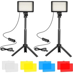 Ci-Fotto LED Video Light Pack of 2 Photography, Dimmable 5600 K USB LED Video Light Mini Tripod and Colour Filters for Photo Studios, Colour Filters for Small Angle Recording, Video Recording, Game Streaming