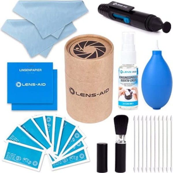 8 in 1 Cleaning Kit for Camera and Lens (Liquid Cleaner, Bellows, Brush, Lens Cleaning Pen, Microfibre Cloth and More) DSLR Lens-Aid Gift Photographer