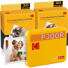 Kodak Mini 3 Retro Square (Polaroid) tūlītēji attēli augstākās kvalitātes kvalitātē, drukāšana, atrodoties ceļā, ar mobilo tālruni, mobilais fotoattēlu printeris viedtālrunim (iPhone un Android), pārnēsājams Bluetooth printeris