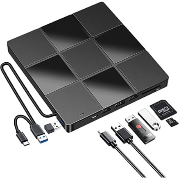 Ārējais DVD diskdzinis Hyripe CD diskdzinis Ārējais ar USB 3.0 Type-C portatīvo ārējo disku klēpjdatoram DVD diskdziņa ārējais Plug and Play CD-ROM rakstītājs operētājsistēmai Windows 10/7/8/XP Mac MacBook Air/Pro