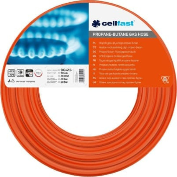 Cellfast CF20001R Propāna-butāna gāzes šļūtene FI = 9,0 mm, 50 m ruļļa