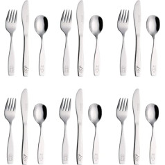 EXZACT Children's Cutlery Set 18 Pieces Stainless Steel - Cutlery Children from 2 Years - Dishwasher Safe Engraving Cutlery - 6 x Forks, 6 x Safety Knives, 6 x Tablespoons (Dog Cat Rabbit x 18)