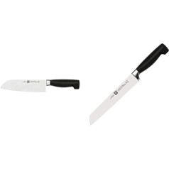 Zwilling 31118-181-0 Četru zvaigžņu Santoku nazis, īpašs nerūsējošais tērauds, īpaša kausēšana, plastmasa, 180 mm, melns un maizes nazis, asmens garums: 20 cm, zobaina mala, četras zvaigznes