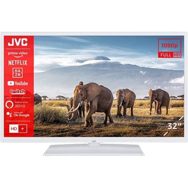 JVC LT-32VF5156W 32 collu televizors/viedtelevizors (Full HD, HDR, trīskāršs uztvērējs, Bluetooth) balts — iekļauts 6 mēnešu HD+ [2023]