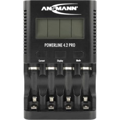 ANSMANN Powerline 4.2 Pro akumulatoru lādētājs 4x AA / AAA NiMH baterijām - lādētājs ar 5 uzlādes programmām: uzlāde, izlāde, testēšana, atsvaidzināšana, ātra uzlāde + USB lādētājs