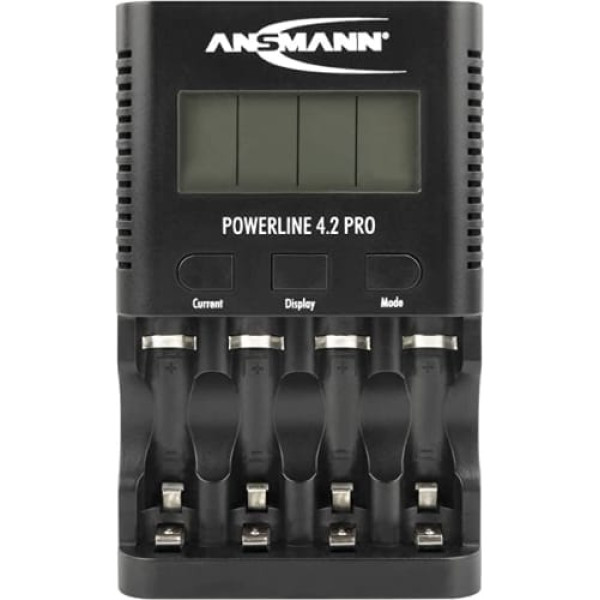 ANSMANN Powerline 4.2 Pro akumulatoru lādētājs 4x AA / AAA NiMH baterijām - lādētājs ar 5 uzlādes programmām: uzlāde, izlāde, testēšana, atsvaidzināšana, ātra uzlāde + USB lādētājs