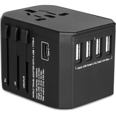 Evershop universālais ceļojumu adapteris visā pasaulē ceļojumu spraudnis USB ASV Taizemei Apvienotajai Karalistei Āzijai Vairāk nekā 150 valstu ceļojumu spraudnis ar 4 USB pieslēgvietām + C tipa un maiņstrāvas lādētāja starptautiskais ceļ