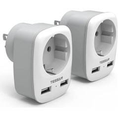 TESSAN 2 Pack Travel Adapter ASV Adapteris America Germany Spraudnis ar 2 USB 2.4 A, Socket Adapter Travel Plug Barošanas adapteris Kanādai Taizemei Meksikai Sienas lādētāja uzlādes stacijas adapteris ASV