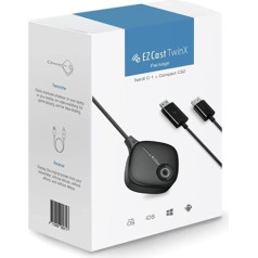 EZCast TwinX pakotne | HDMI bezvadu displeja USB-C raidītājs un uztvērējs, atbalsta straumēšanas lietotnes, Miracast, Airplay, DLNA, Chrome Browser Mirror, iOS/Android/MacOS/Windows/Chrome OS