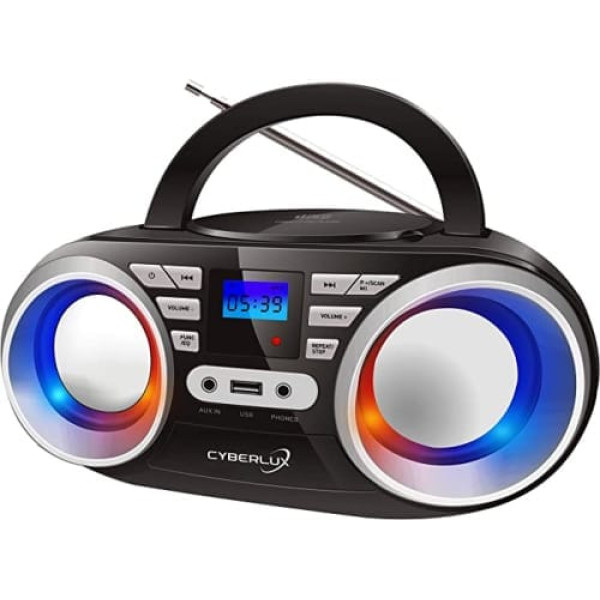 Pārnēsājams CD atskaņotājs LED disko apgaismojums Boombox CD/CD-R USB FM radio AUX-In austiņu ligzda 20 atmiņas sloti Bērnu radio CD radio CD radio kompakta stereo sistēma