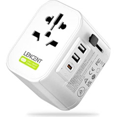 LENCENT Travel Adapter Travel Plug Worldwide 2-Pin EU Socket 2500 W līdz 3-Pin ar USB-C & 2 USB-A International Travel Adapter World Plug ASV Apvienotajai Karalistei Anglijai Austrālijai Eiropai