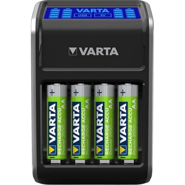 VARTA LCD spraudņa lādētājs (AA / AAA / 9V un USB ierīcēm) melns (dizains var atšķirties)