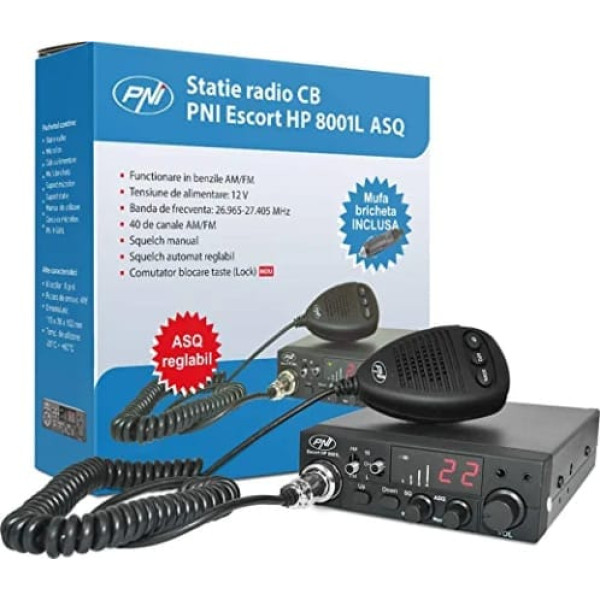 CB Radio PNI Escort HP 8001L regulējama ASQ 4W taustiņu bloķēšanas funkcija + iekļautas austiņas HS81L