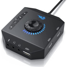 CSL - USB Sound Card External - Sound Card with Volume Control USB Hub - Connection for Headset Headphones Microphone - Equalizer - Control of an Audio Player - Black