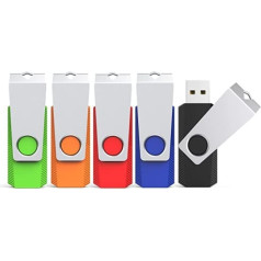 KEXIN pakotne ar 5 64 GB USB zibatmiņas diska grozāmu metāla daudzkrāsainu USB 2.0 zibatmiņas disku USB zibatmiņas disks ar LED apgaismojumu personālajam datoram, automašīnai, televizoram un citiem (USB 64 GB, krāsains, sarkans, zaļš, m