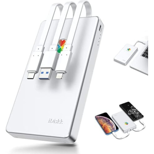 iDiskk 2TB (2000 GB) iPhone Lightning ārējais cietais disks, 【MFi sertificēts】 iPhone krātuves vieta 3-in-1 USB-C portatīvais cietais disks iPhone/iPad/Mac/PC un jaunākajiem C tipa tālruņiem (Sliver)