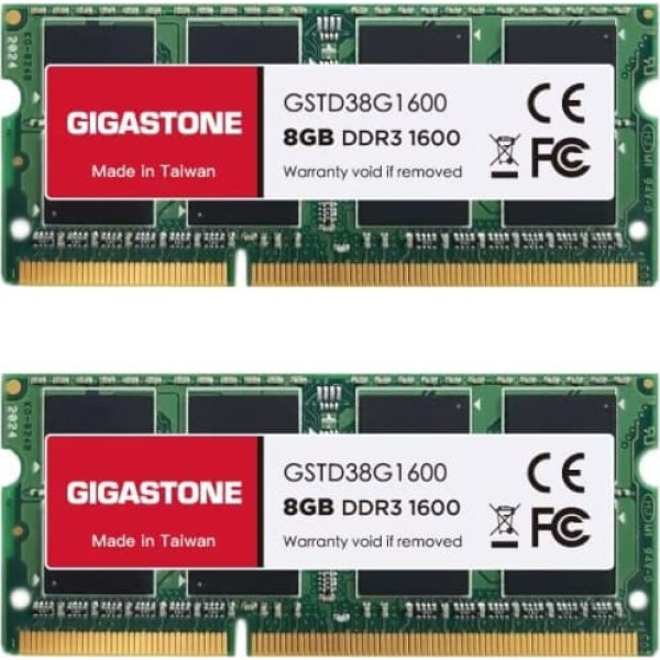 [DDR3 RAM] Gigastone klēpjdatora operatīvā atmiņa 16 GB (2 x 8 GB) DDR3 RAM 16 GB DDR3-1600 MHz PC3-12800 CL11 1,35 V SODIMM 204 pin/pin nebuferēta datora atmiņa bez ECC (tikai piezīmjdatoriem)