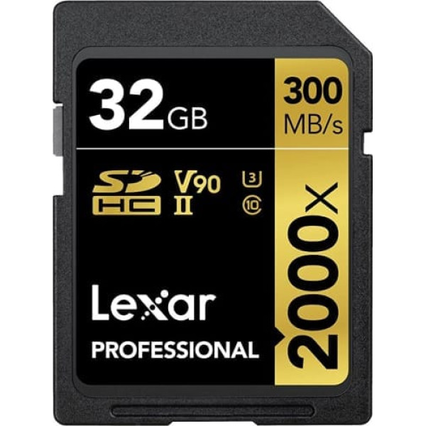 Lexar Professional 2000x SD karte 32 GB, SDHC UHS-II atmiņas karte bez lasītāja, lasīšana līdz 300 MB/s, DSLR, kino kvalitātes videokamerām (LSD2000032G-BNNAG)