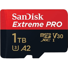 SanDisk 1TB Extreme PRO microSDXC karte + SD adapteris + RescuePRO Deluxe, līdz 200 MB/s, ar A2 App Performance, UHS-I, 10. klase, U3, V30