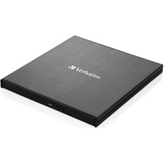 Verbatim ārējais Slimline CD/DVD rakstītājs, USB 3.2 Gen1 ar USB-C savienojumu, ieskaitot USB-C uz USB-A kabeli, kompakts dizains, ārējais DVD rakstītājs, ārējais CD diskdzinis, plāns dizains