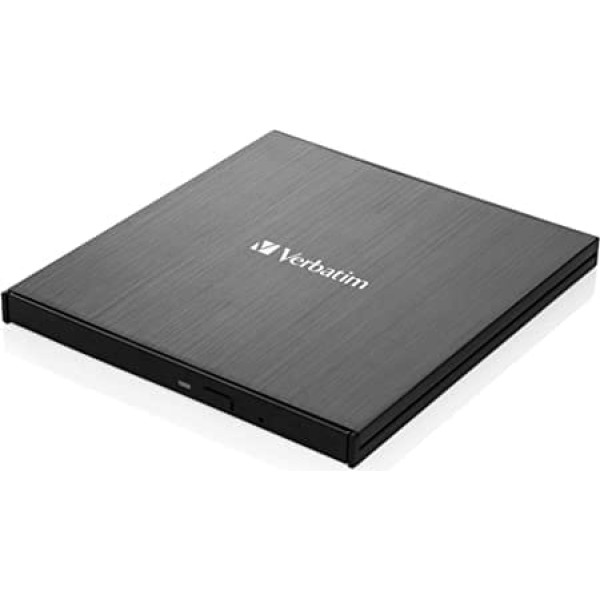 Verbatim ārējais Slimline CD/DVD rakstītājs, USB 3.2 Gen1 ar USB-C savienojumu, ieskaitot USB-C uz USB-A kabeli, kompakts dizains, ārējais DVD rakstītājs, ārējais CD diskdzinis, plāns dizains