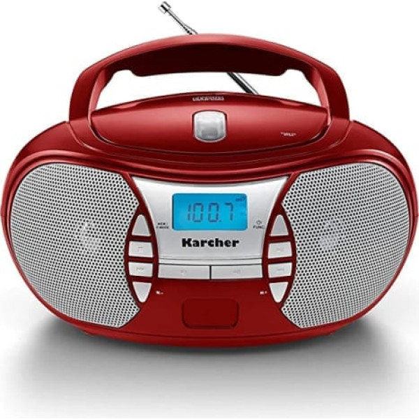 Karcher RR 5025-R portatīvais CD radio (CD atskaņotājs, FM radio, akumulators / maiņstrāva, AUX-in) sarkans